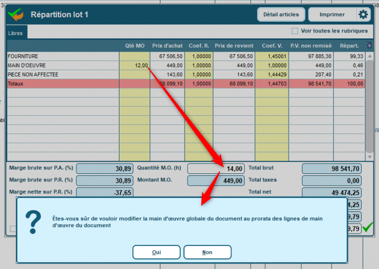 Ajuster la main d'oeuvre sur les devis Codial